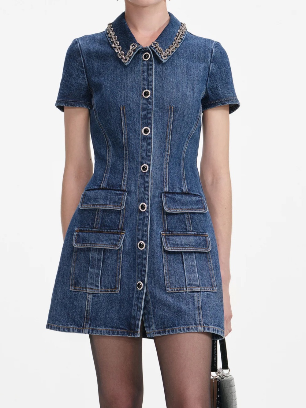Crystal Trim Collared Mini Dress in Blue
self-portrait - Picture 7 of 8